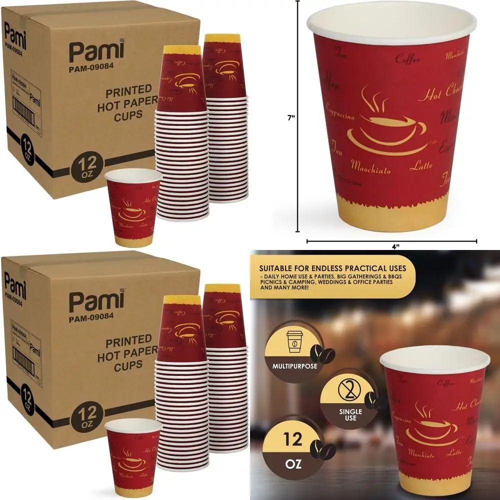

Disposable 12oz Paper Cups for Hot Beverages: Takeaway Espresso, Hot Chocolate, Tea Cups (1000)