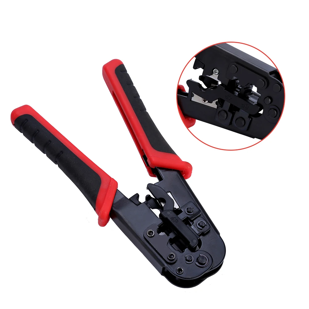 أداة تجعيد قطع كابل الشبكة لموصلات RJ45 RJ12 RJ11 8P/6P/4P مادة الفم الأحمر والأسود #6