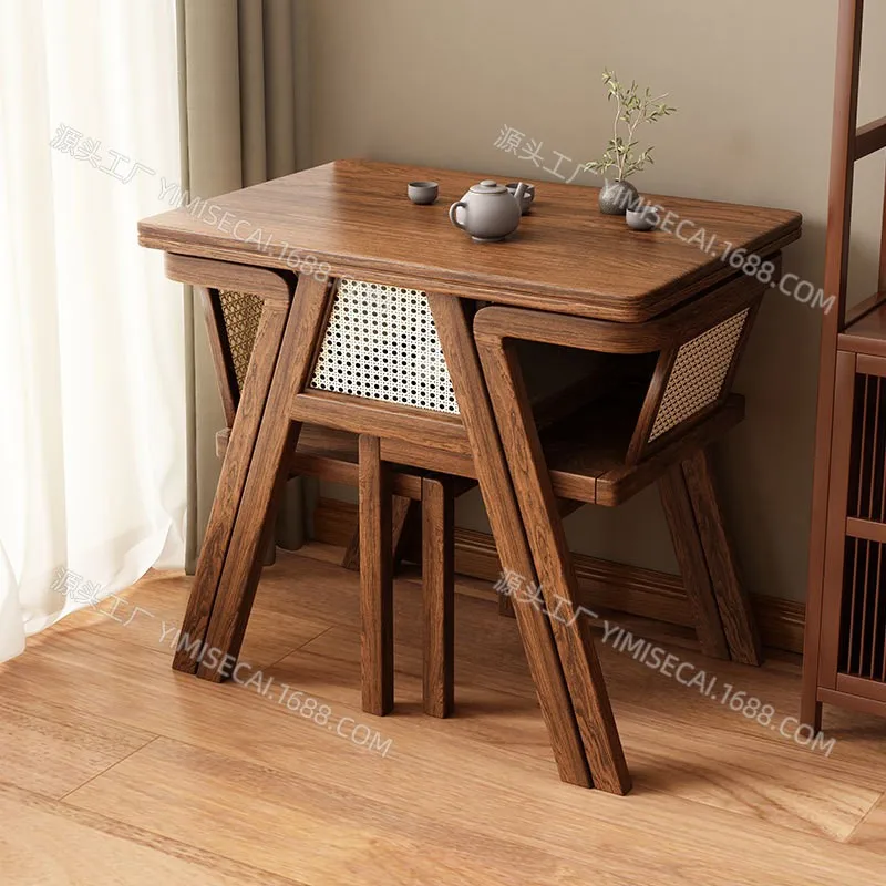 Balcony tea table and chair combination small apartment household all-solid wood leisure Internet celebrity reading tea table on