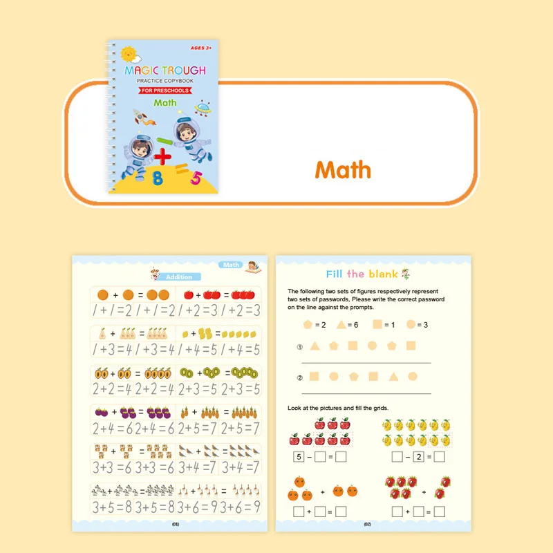 5 Books/set Children's Reusable Exercise Book Magic Calligraphy Number Letterspainting Multiplication and Division Exercise Math
