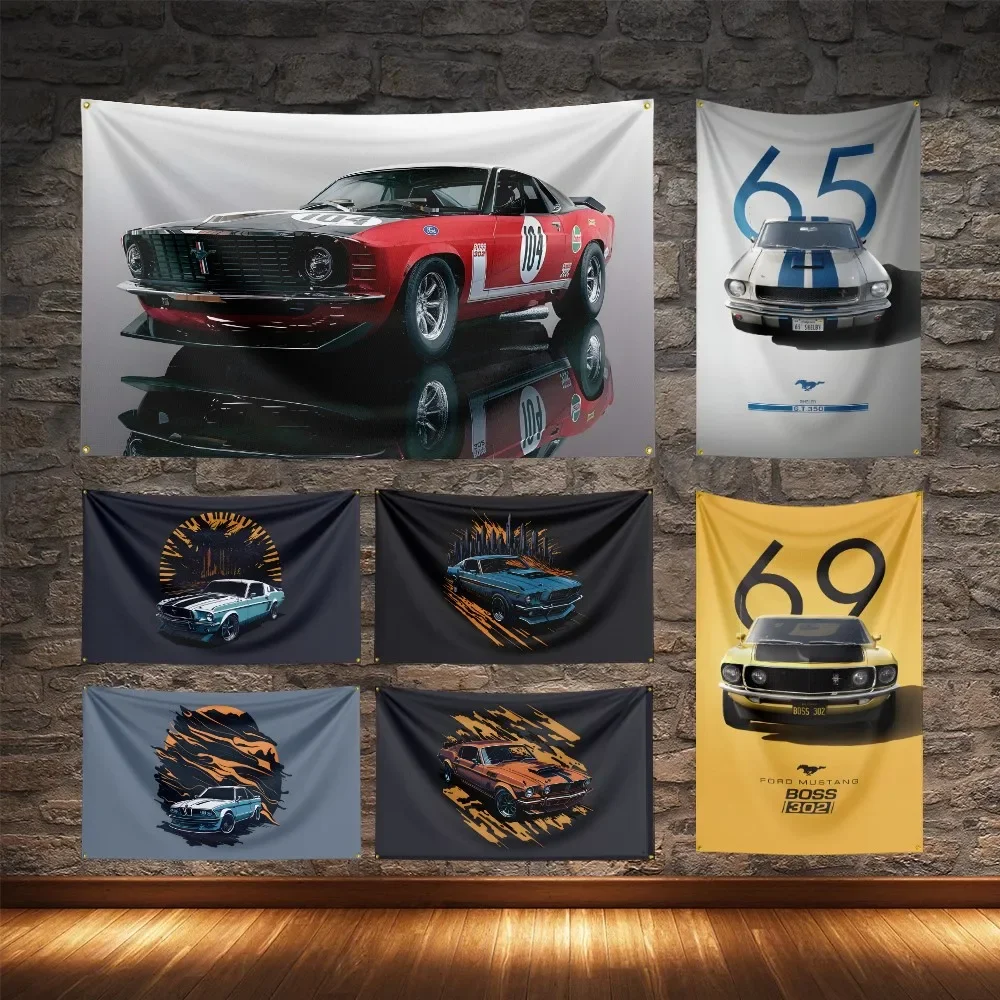 Muscle Mustang Boss 302 Car Flag Polyester Digital Printing Racing Cars Banner For Decoration