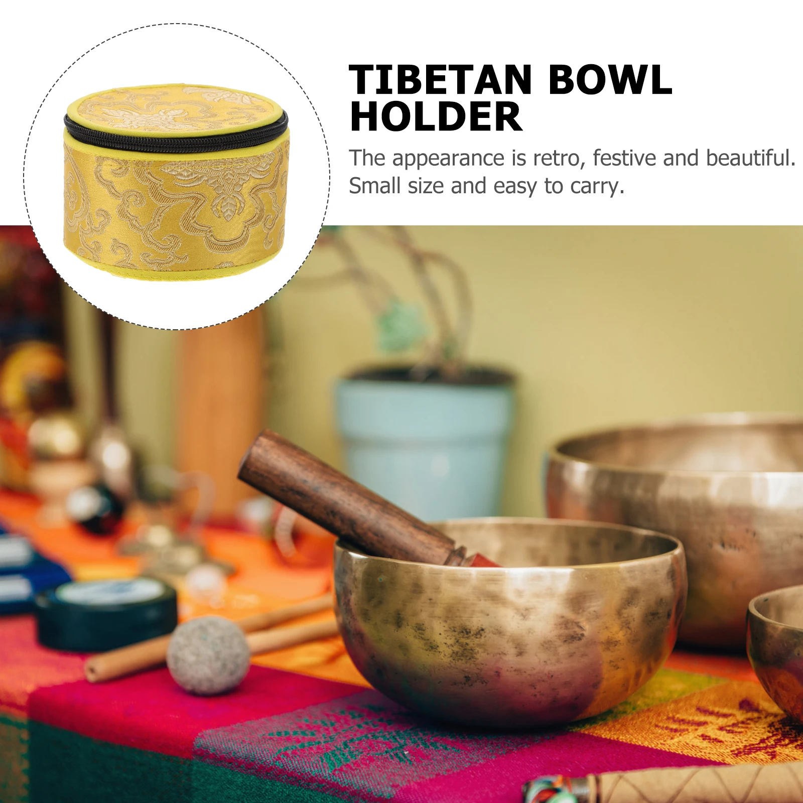 

Tibetan Singing Bowl Case H made Embroidery Cloud Pattern Durable Cloth Storage Bag Meditation Accessory Gift Idea