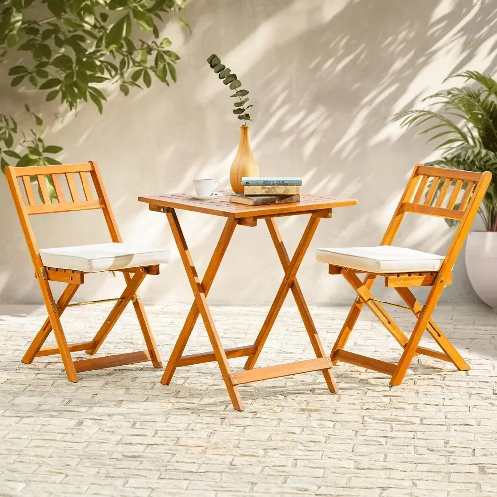 

garden furniture set, Patio Bistro Sets 3 Piece Outdoor, Folding Chairs w/Cushion, with Square Table, garden furniture set