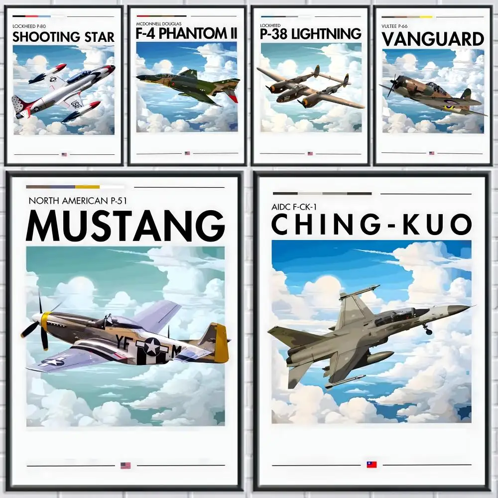 

World Famous Fighter Planes Poster Trendy Aesthetic Wall Art Good Sticker Printed on PP Paper for Living Room Bar Decoration