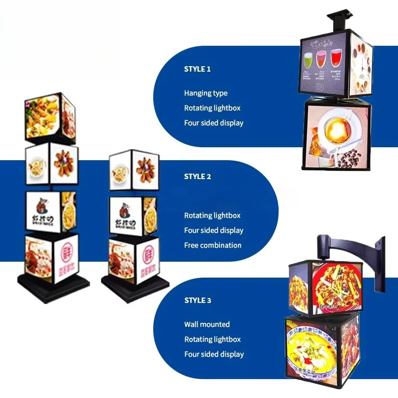 جديد عمودي أربعة جوانب الدورية صمام ثنائي باعث للضوء شعار الإضاءة الدورية صندوق إضاءة متجر الأحذية أربعة طبقة لوحة مضيئة