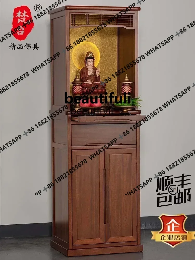 

xx1New Chinese vertical cabinet Solid wood Buddhist cabinet Shrine offering table Shrine household Buddhist cabinet