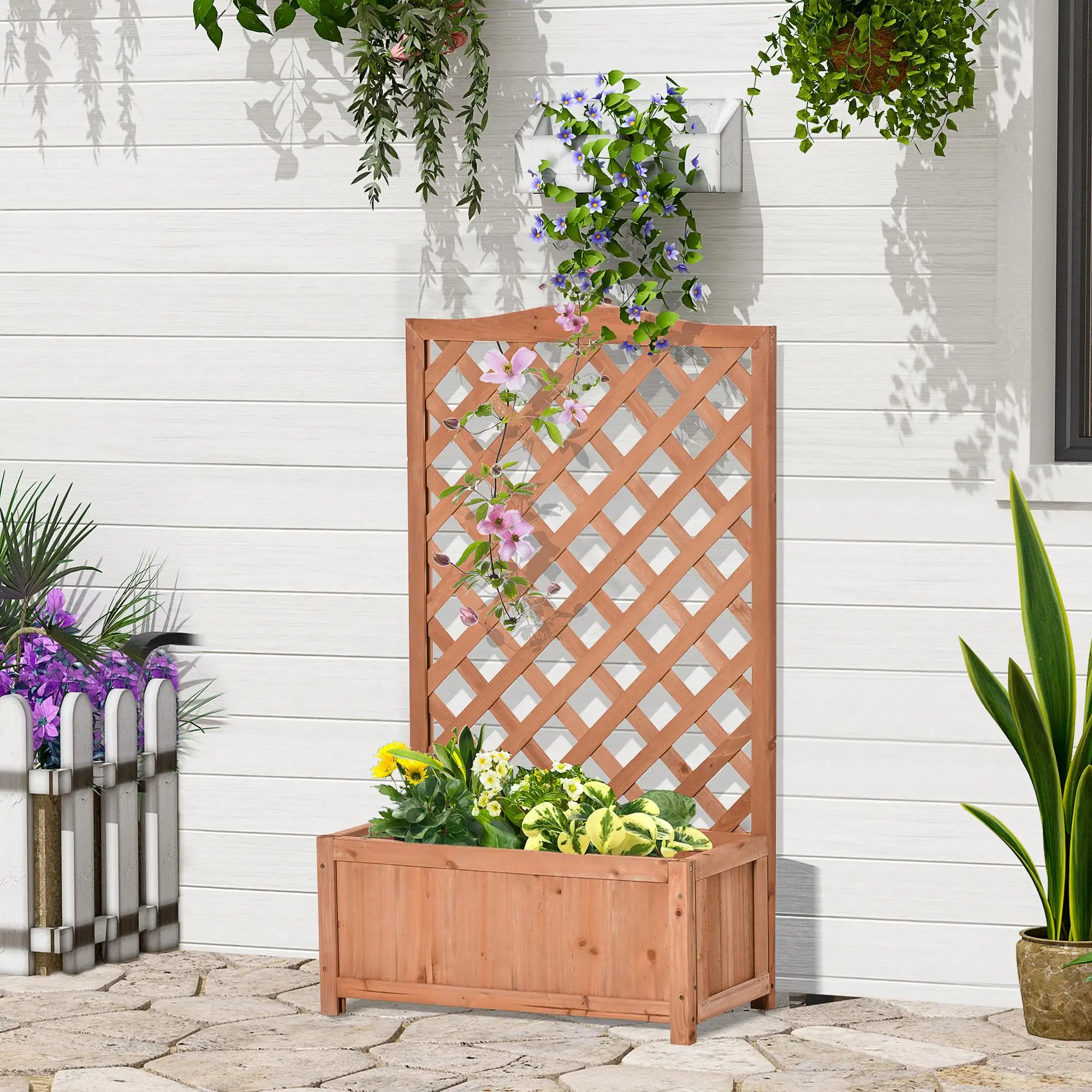 Macetero avec treillis pour culture en potager sur terrasse 70x28x117 cm Bois massif marron