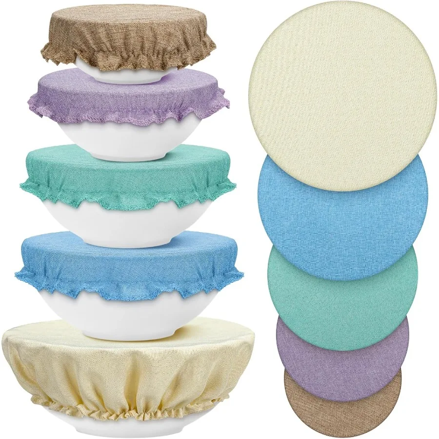 

Винтажные 10-упаковка многоразовых тканевых чехлов для мисок с эластичной резинкой для хранения продуктов, идеально подходят для хлеба, фруктов, остатков, кухни Orga