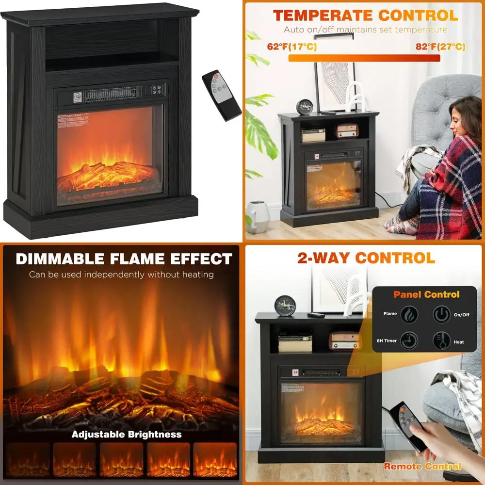 

Электрический каминный обогреватель мощностью 1400 Вт с реалистичным эффектом пламени бревна, 27-дюймовый объемный камин для домашнего декора и комфорта