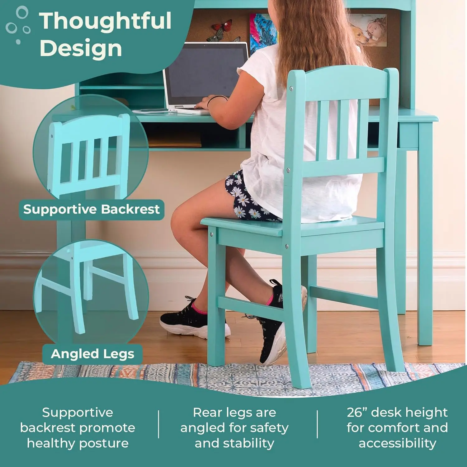 مكتب وسائط للأطفال، مجموعة القفص والكرسي - أزرق مخضر: مكتب دراسة الطالب مع مساحة تخزين، محطة عمل الكمبيوتر |   أثاث غرف النوم الخشبية