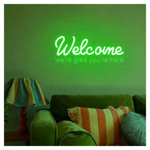 Big Size Welcome Open Neon Sign We are glad you are here Sign Wall Decor Business Shop Salon Office Decor