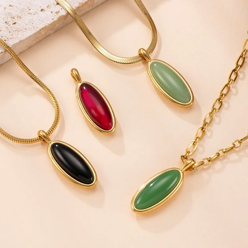 

6 шт./лот, подвески из нержавеющей стали овальной формы, красные, зеленые, черные подвески с имитацией кристаллов для изготовления ювелирных изделий, аксессуары