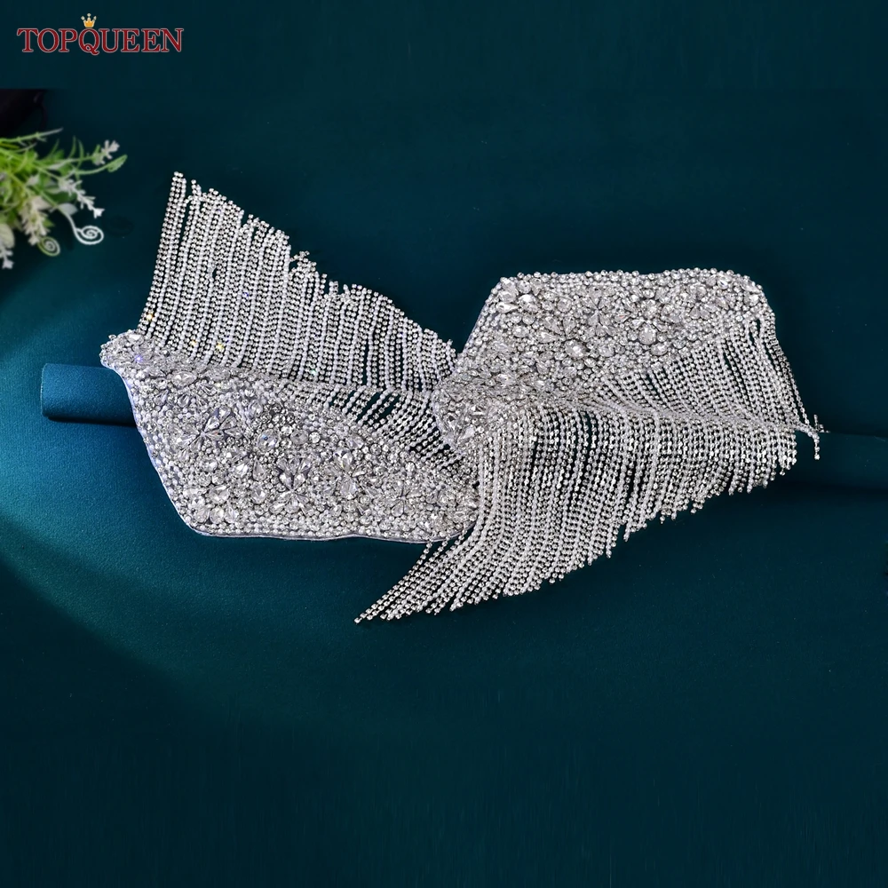 TOPQUEEN SP36 Rhinestone Applique Bling Large Sewing Patches Epaulets for Women Ladies Bridal Party Clothing Dresses Gown Coats