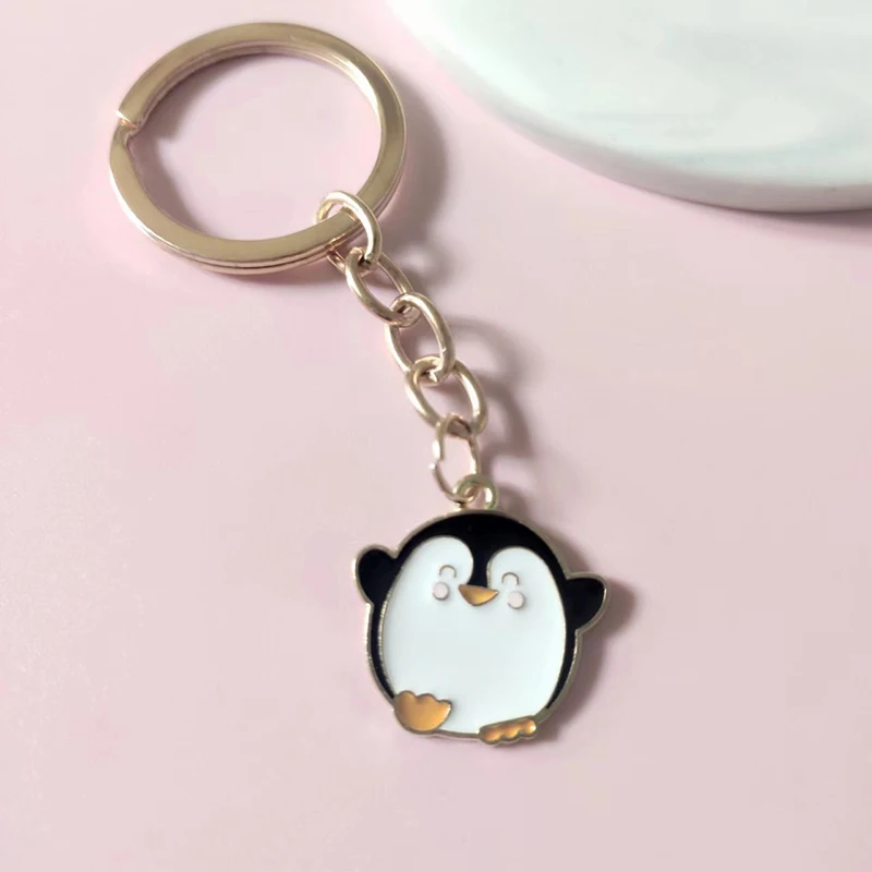 Lindo llavero de pingüino esmaltado, llavero de Animal de aleación, bolso de mano, accesorios de pingüino gordo, joyería colgante de coche hecha a mano