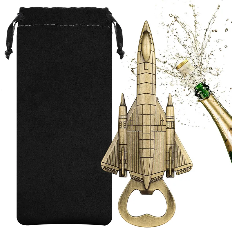 Unique Fighter Plane Shape Bottle Opener Metal Beer Openers Corkscrew for Kitchen Party Club Wedding Gift Set Bar Accessory