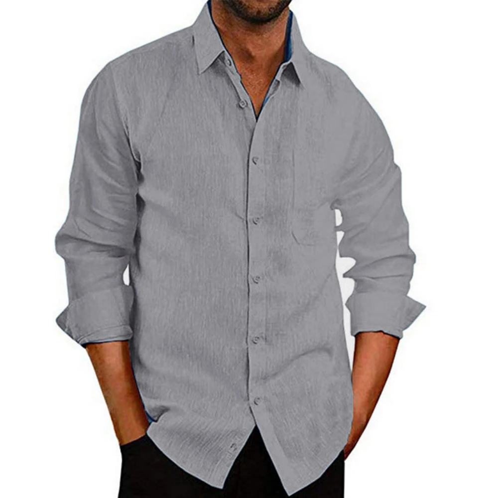 

New Men Shirt Stand Collar Long Sleeve Casual Shirts Single Button Solid Shirt