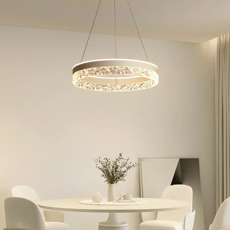 Minimalist Modern Crystal Rings Ceiling Led Chandelier Home Living Dining Room Lighting Hanging Lamp White&Gold Frame Pendant