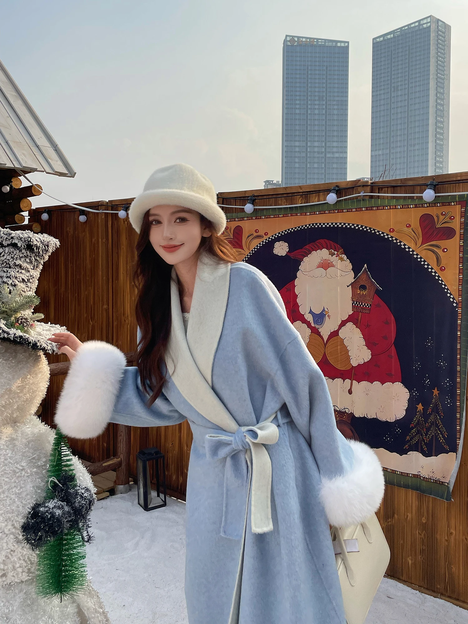 

Water One Color, новинка 2024, женское шерстяное пальто с двойным лицом, длинное пальто Sve Sweet Sle, зимняя модная верхняя одежда