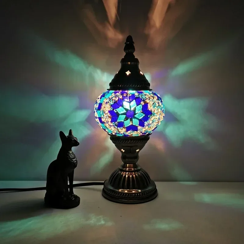 DurableClassical Turkish Stained Glass Lampshade Romantic Mosaic Retro Table Lamp Bedroom Study Cafe Homestay Decoration Table L