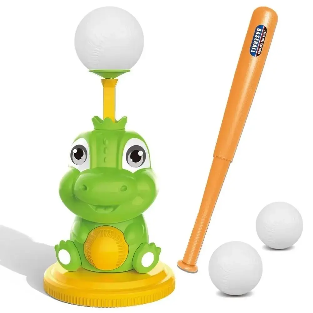 1 Set Cartoon Dinosaur Kids Baseball Trainer with 3 Balls Telescopic Baseball Pitching Machine Interactive Sport Games