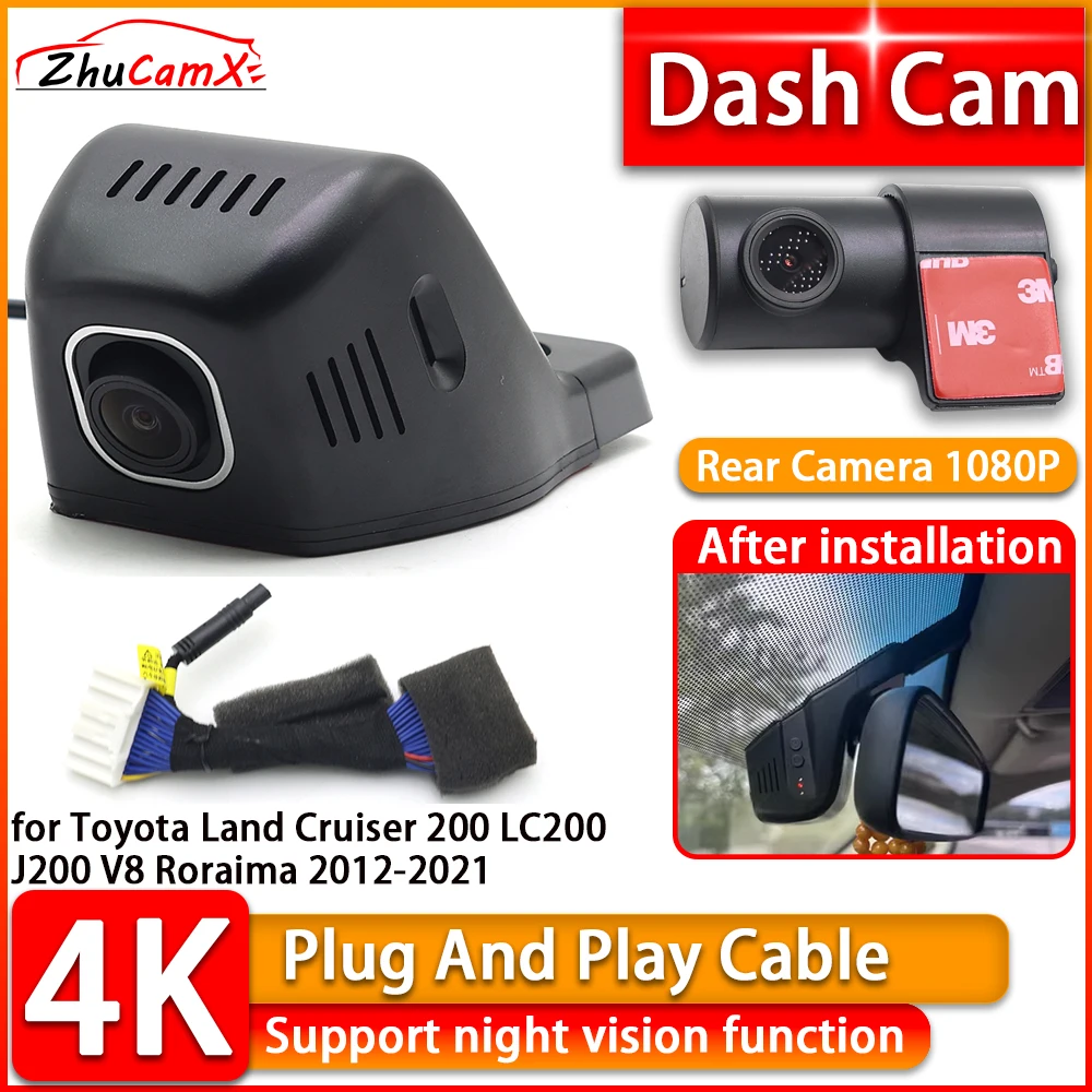 Câmera DVR 4K para Toyota Land Cruiser 200 LC200 J200 V8 Roraima 2012-2021, Câmera Frontal e Traseira Plug and Play