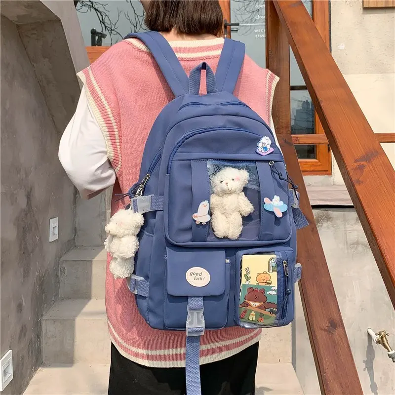 Zaino per studenti delle scuole medie per adolescenti Multi tasche borse a tracolla Kawaii da ragazza borsa da viaggio Casual di grande capacità da donna