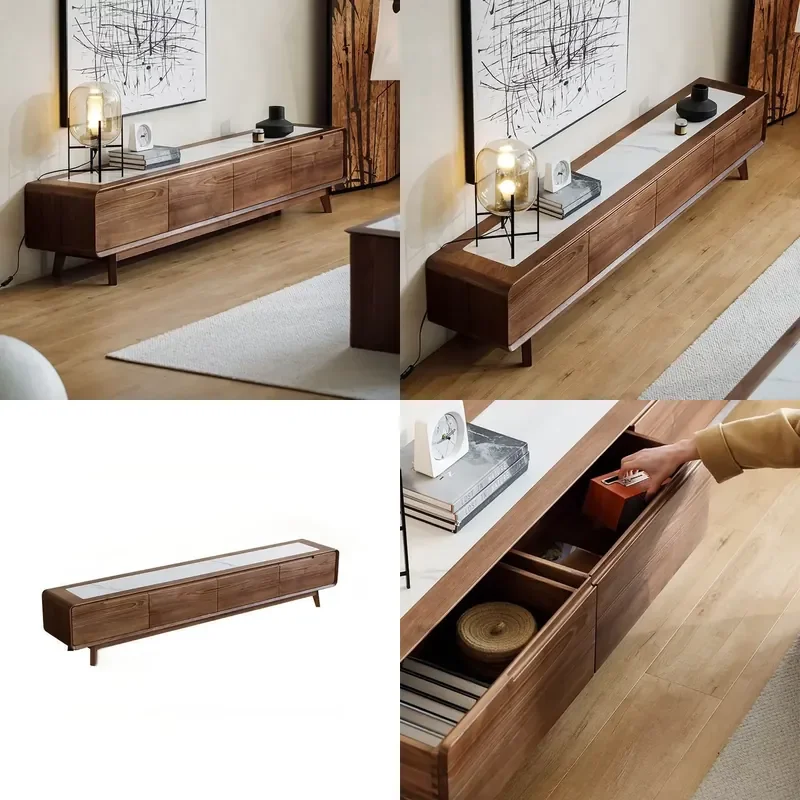 Solid Wood TV Cabinet Modern Simple Home Floor Cabinet Coffee Table Combination Storage Cabinet
