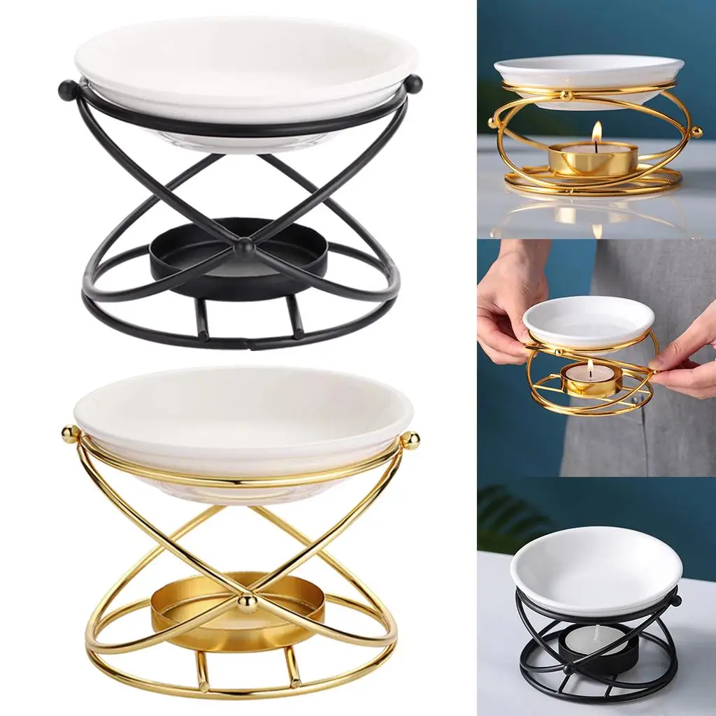 Essential Oil Burner Diffuser Scented Tealight Oil Warmer Metal Frame Ceramic Scented Wax Melt Burner for Spa Yoga