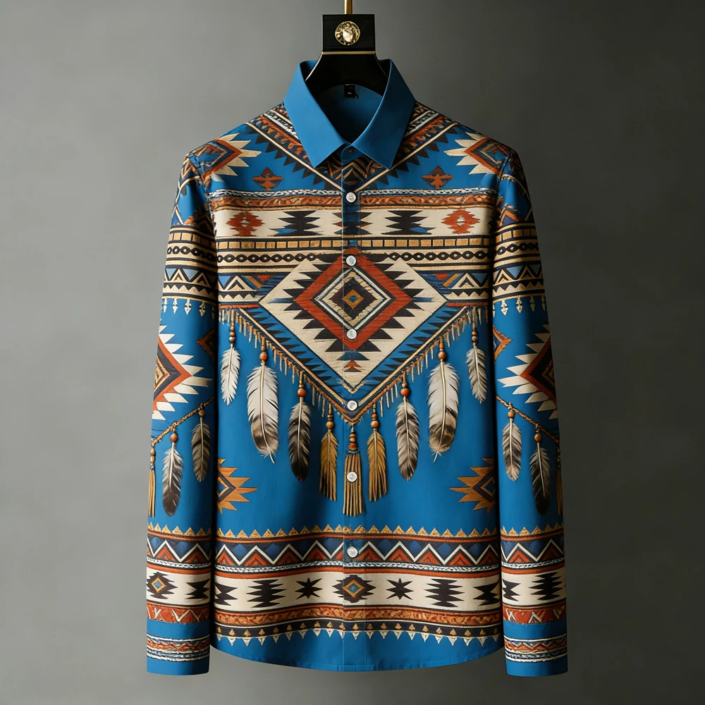 

2026 Men's Simple Retro American Country 3D Printed Shirt Long-sleeved Lapel Button Hawaiian Beach Shirt Outdoor Men Top For you