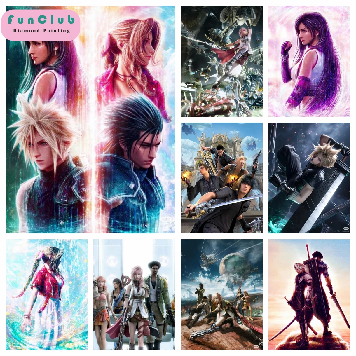 Final Fantasy Game Diamant-Malerei-Set, Kunst, 5D, DIY, volle Bohrer, Mosaik, Kreuzstich, Stickerei, Heimdekoration, Strasssteine, Geschenk für Kinder