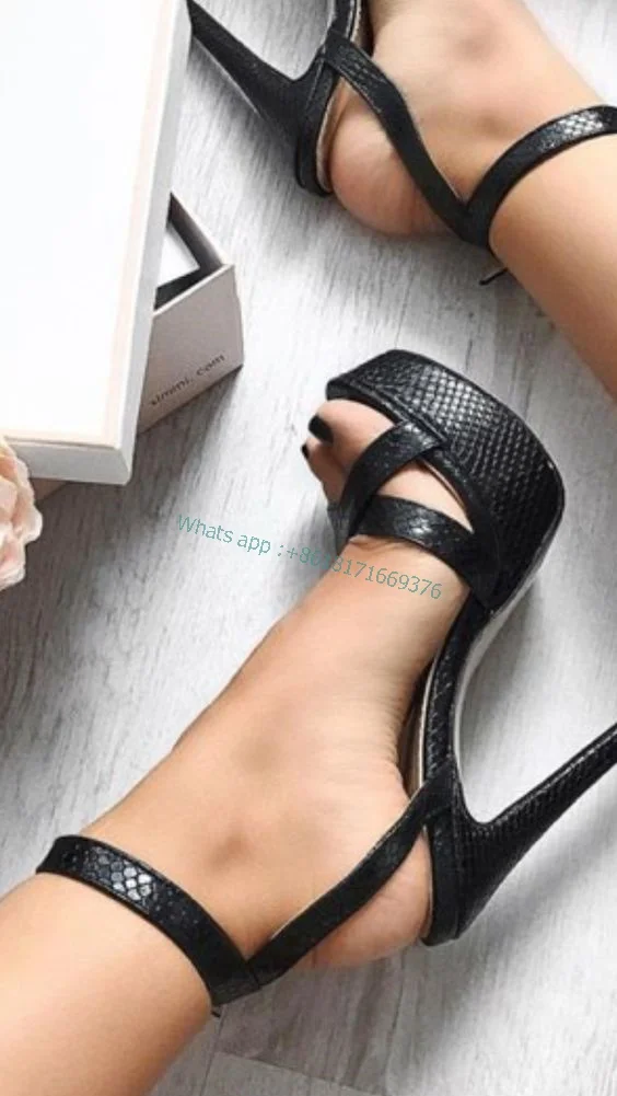 Sexy Stiletto High Heel Slingback Sexy Sandals Women Platform Leather Fashion Sandals Ankle Buckle Luxury Lady Shoes Party