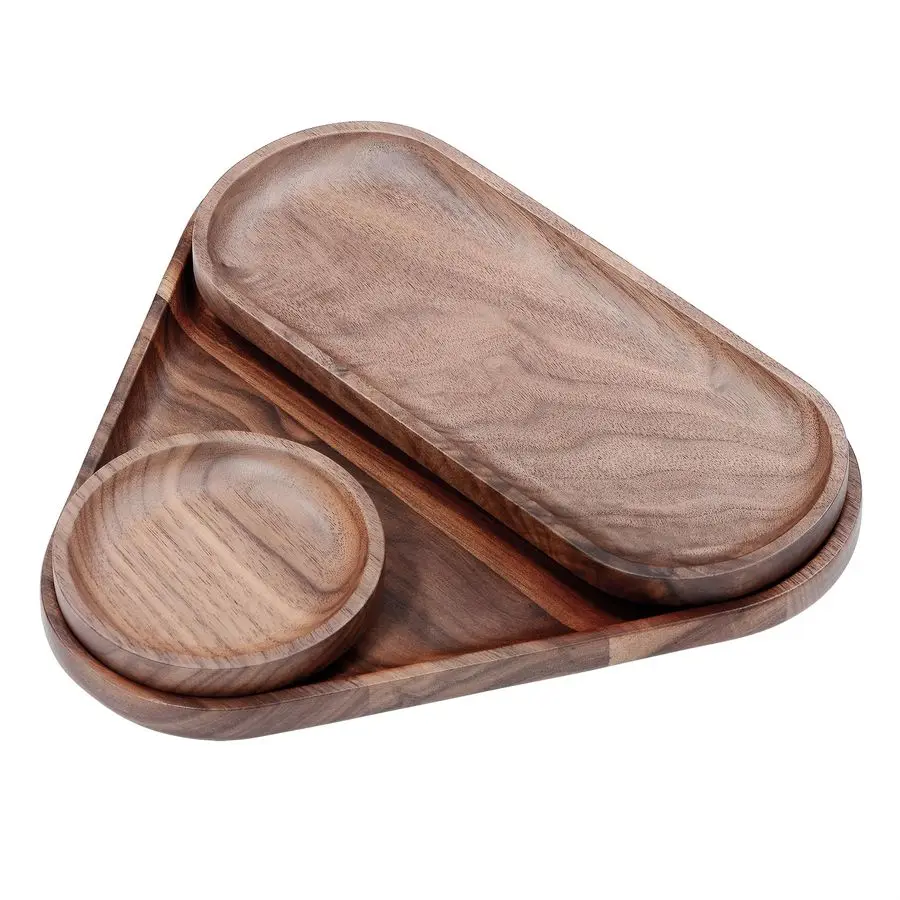 

3 Pack Wooden Serving Trays, Wood Serving Tray Wooden Decorative Coffee Tea Platter, Genuine American Walnut Serving Platters Se