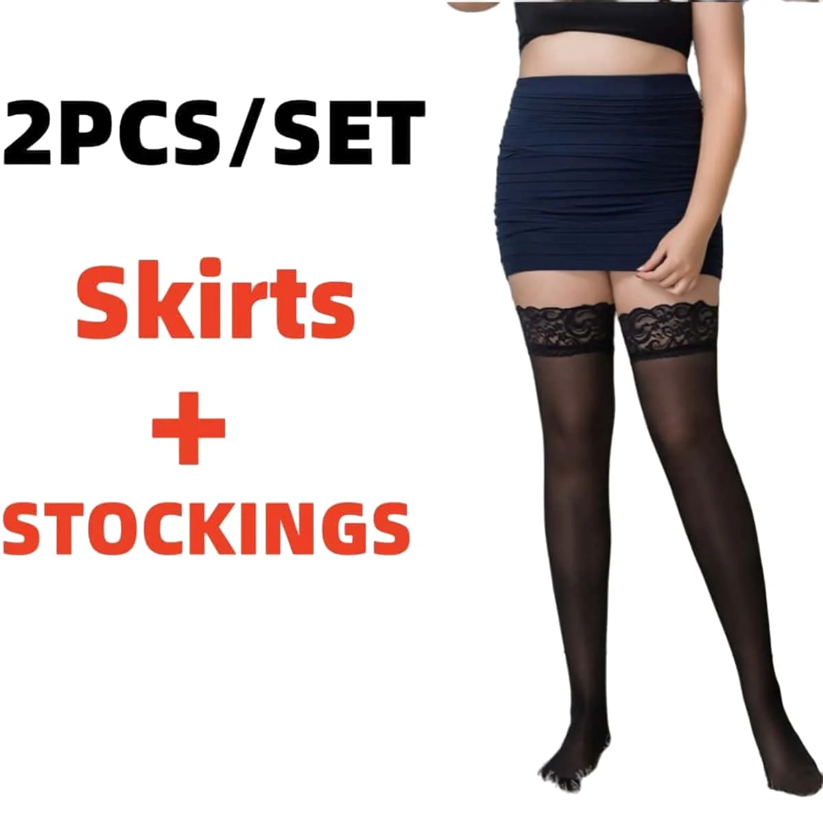 FREEAUCE 2PCS/Set Women High Waist Pencil Casual Mini Skirts+Stockings Sexy Wrap Hips Black Short Skirt and Pantyhose SET Dress