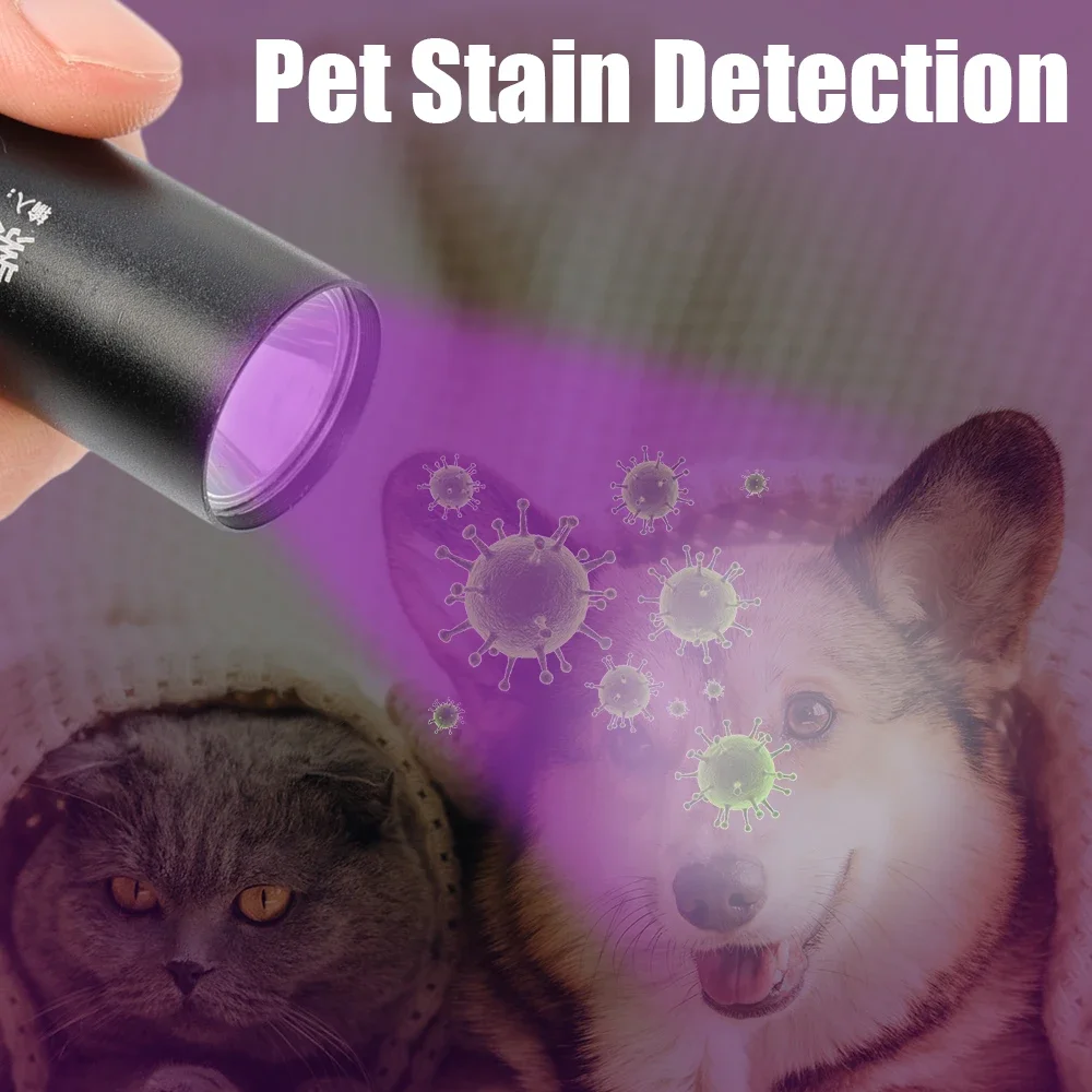 395NM UV Flashlight Zoomable Blacklight USB Rechargeable UV Light Ultraviolet Flashlight for Pet Urine Detection Curing Lighting
