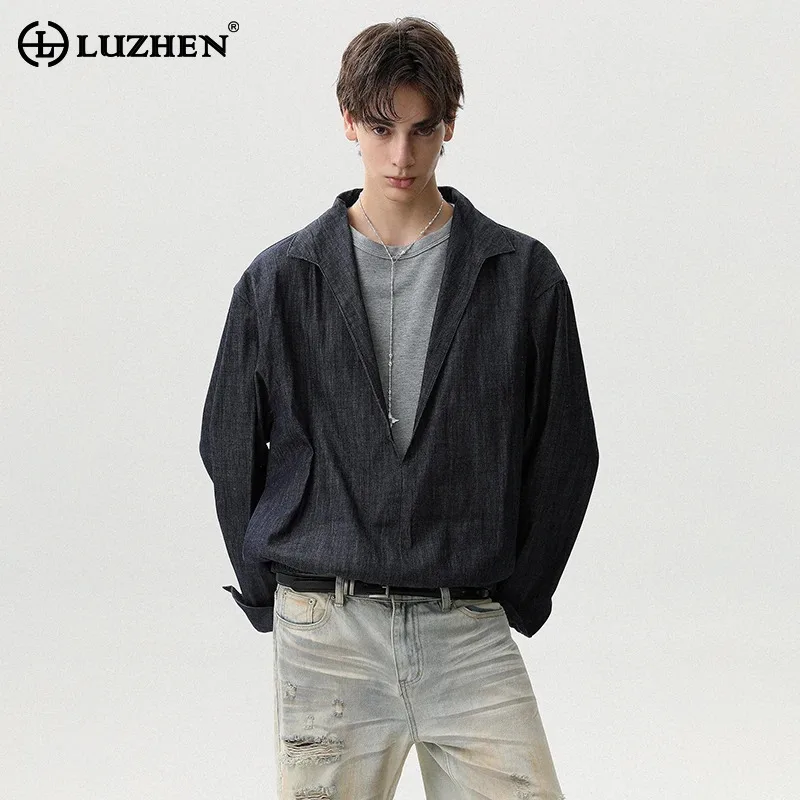 

LUZHEN Fashion Original Big V Neck Loose Casual Long Sleeve Shirts Men's Elegant 2025 New Personalized Handsome Male Tops JY3803