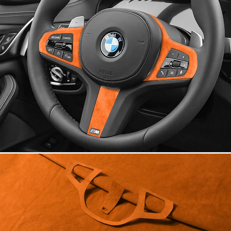 مصنوعة من الكانتارا لسيارات BMW G30 G20 G28 G21 G11 G12 F40 Z4 G32 عجلة توجيه سيارة ملصقات زر إطار الكسوة الملحقات الداخلية
