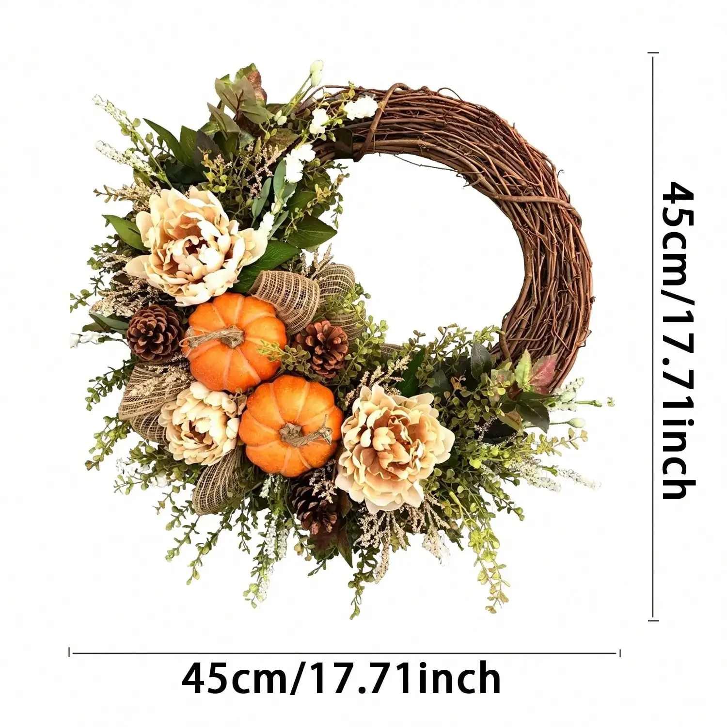 Fall, Thanksgiving Wreaths Decor, Pumpkin Leaves Floral Lovely Doll, Thanksgiving Holiday Decor, Suitable For Front Door, Indoor&Outdoor Decor, Windows, Walls, Family Party, Holiday Party Setup, Winter, Christmas Home Decor, Christmas view 3