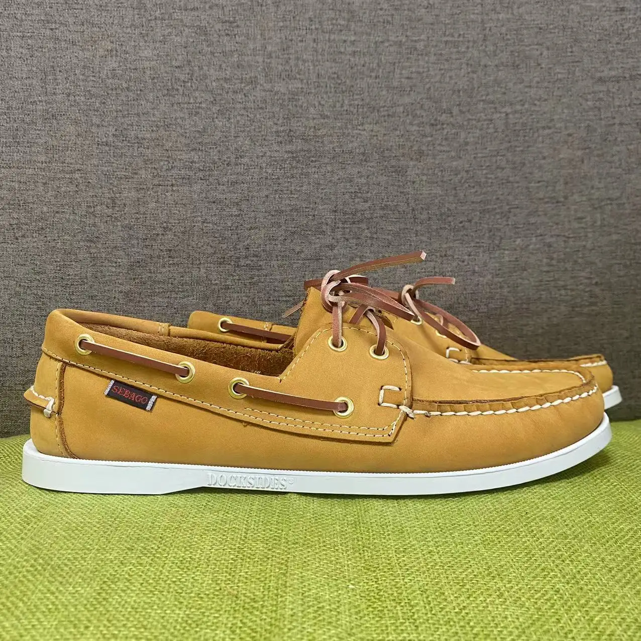 

Men Homme Authentic Sebago Docksides Shoes - Premium Suede Leather Moc Toe Lace Up Boat Shoes AB062