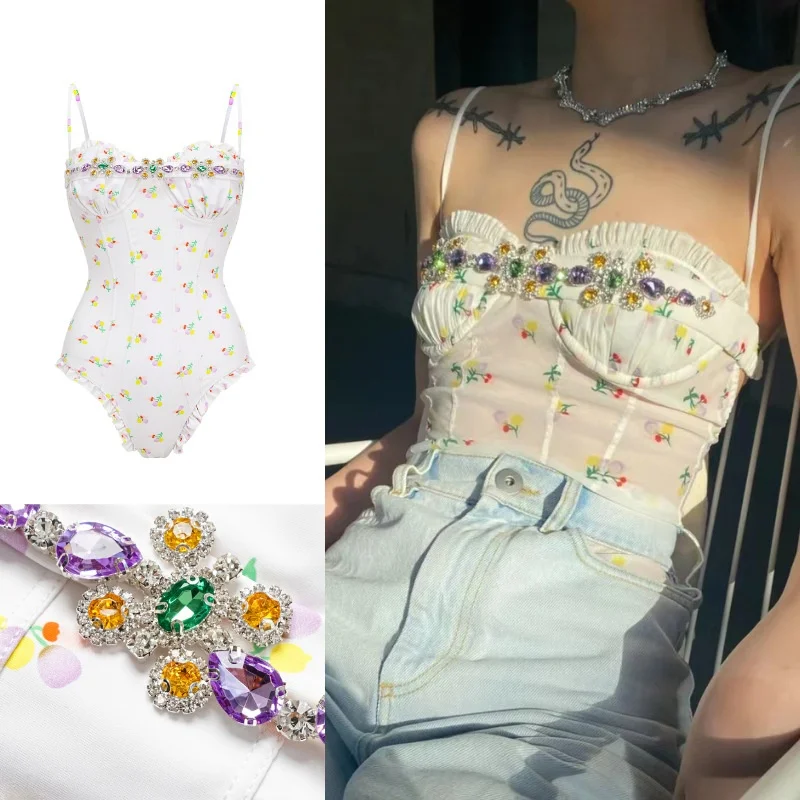 

Новый цельный купальник 2023 года с бриллиантами для девочек, пляжный купальник для отпуска, женский купальник для серфинга