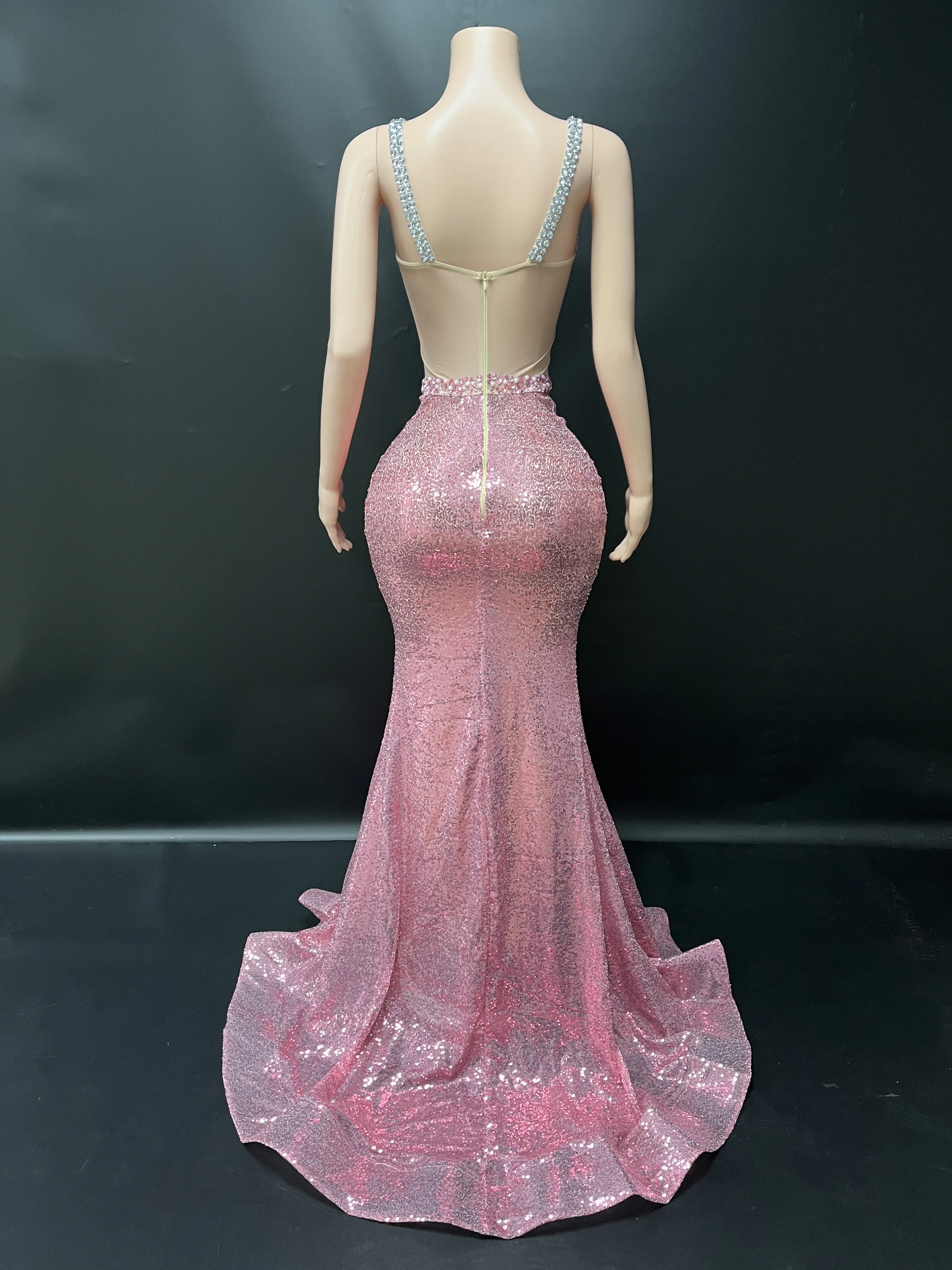 Elegante rosa strass glitter vestido de noite cocktail festa de aniversário vestido de festa de casamento vestido de sereia africano