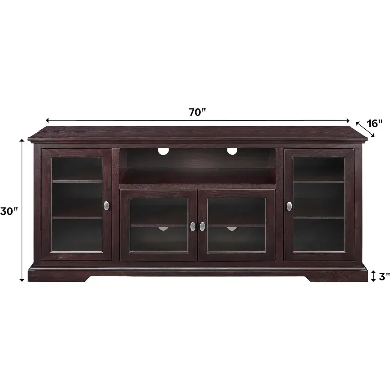 Brahm Classic Glass Door Storage TV Console for TVs up to 80 Inches, 70 Inch, Espresso Brown