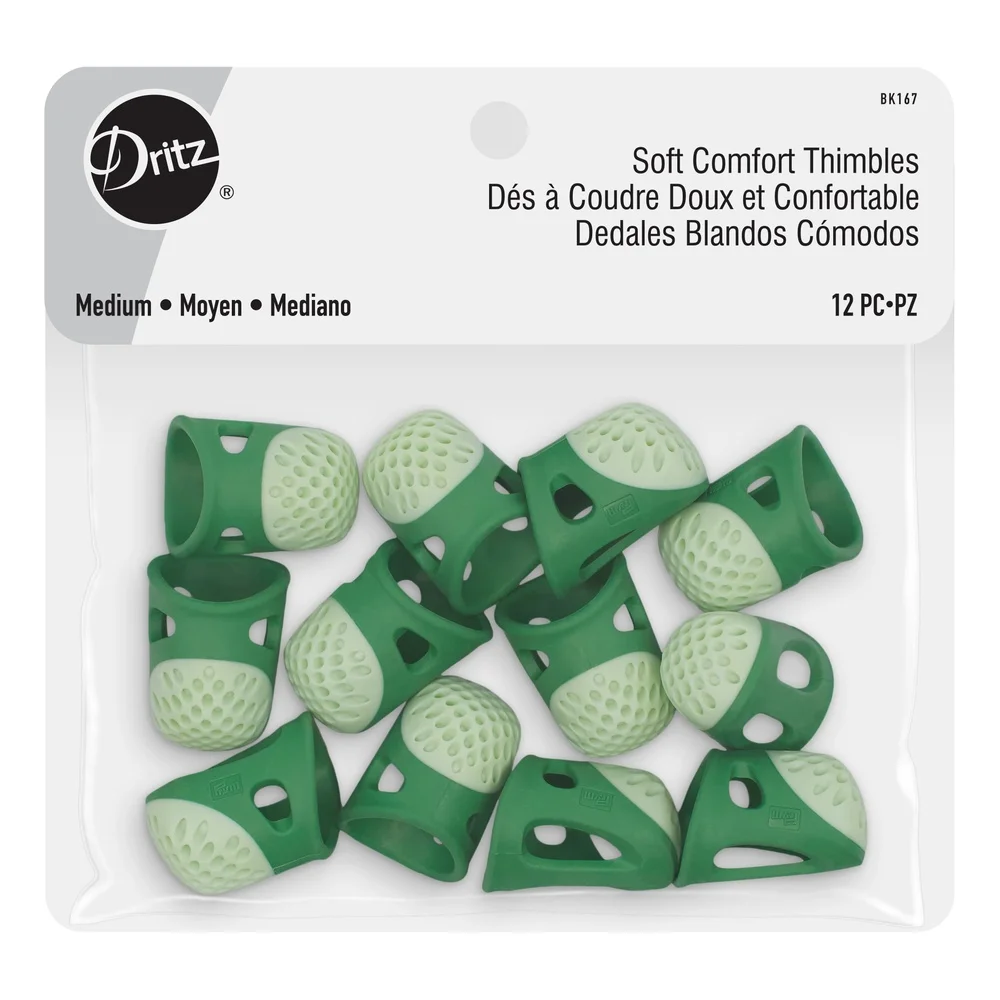 Pack de 12 dé à coudre doux et confortable, vert moyen, design ergonomique, pointe déformée, couture, quilting, artisanat, groupes idéaux pour étudiants