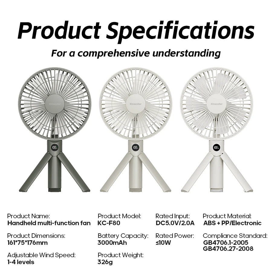 New Foldable Tripod Handheld Fan 3000mAh 4-Speed Rechargeable Fan LED Digital Display Portable Fan for Outdoor Travel Camping image 6
