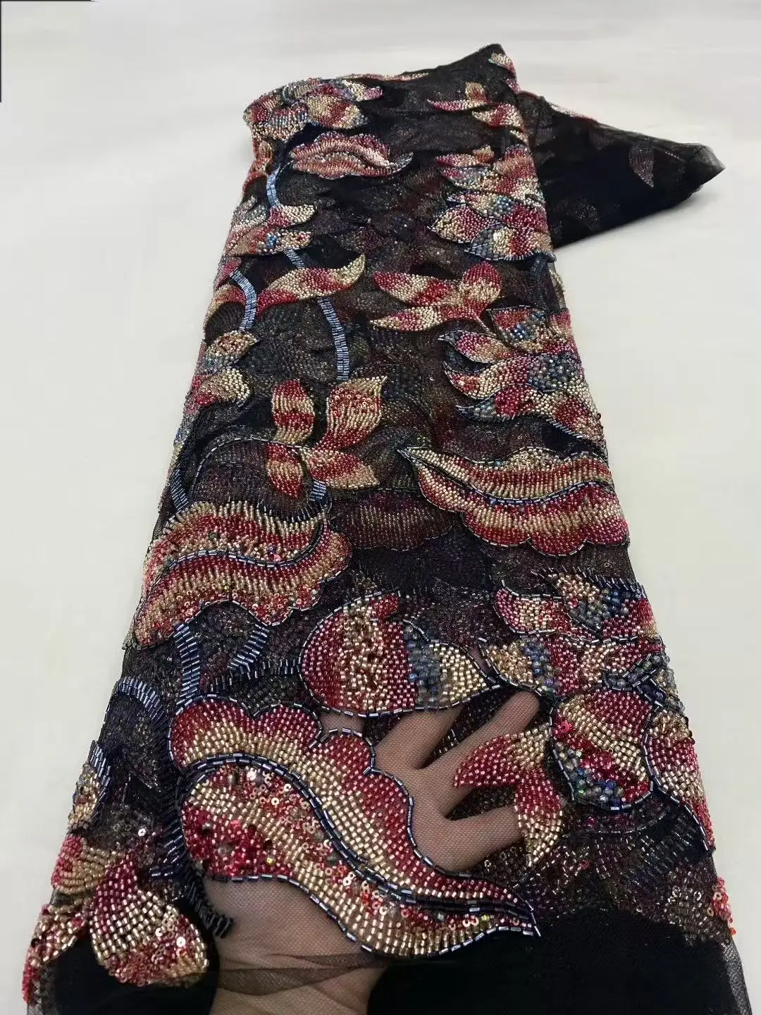 아프리카 나이지리아 2025 비즈 자수 레이스 고급 프랑스 스팽글 네트 레이스 원단 웨딩 파티 드레스 여성용