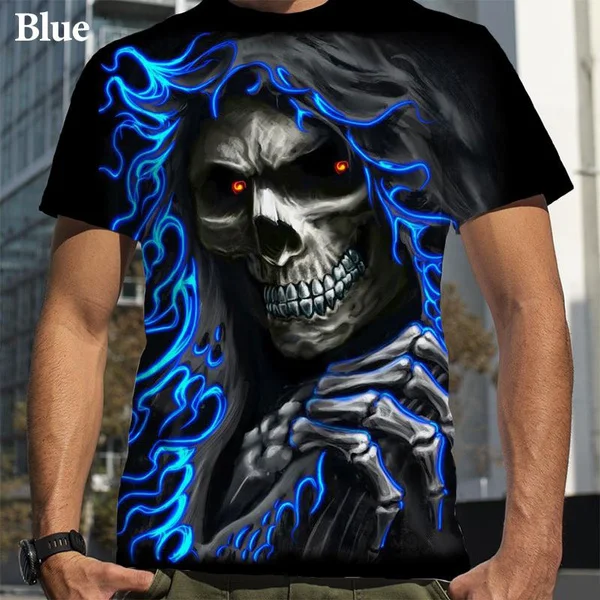 Men's Gothic Skull T-shirt Fashion Art 3d Printing Short Sleeve Personalized Summer Round Neck Top