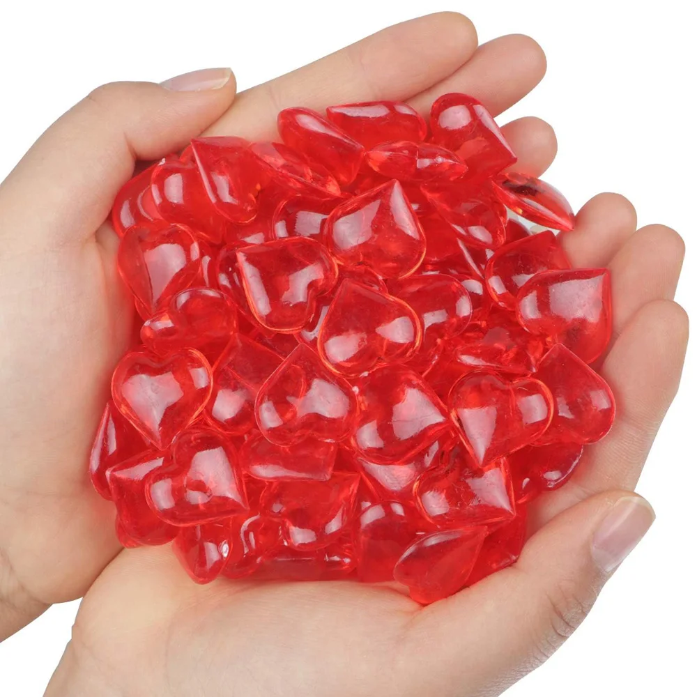 30 Stück Valentinstag 3D-Herz-Stein-Edelstein-Dekorationen, Herzförmige Kunststoffsteine für Hochzeitsvasen, Schalenfüller, Tischstreudekoration, Bastelbedarf