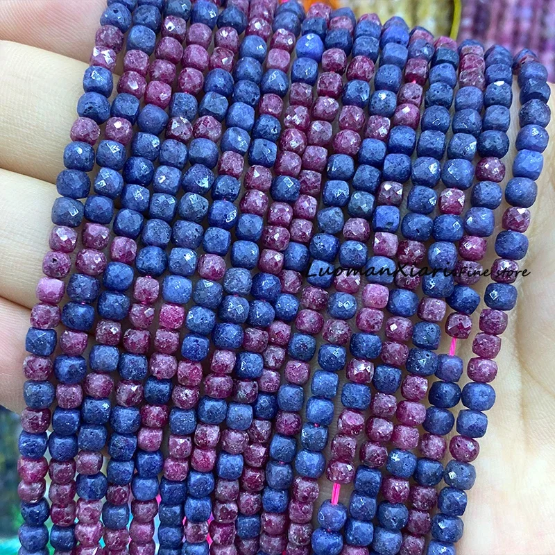 4-5mm Natural Stone Faceted Square Ruby Sapphire Gem Loose Cube Spacer Beads for Jewelry Making Diy Bracelet Charms Accessories