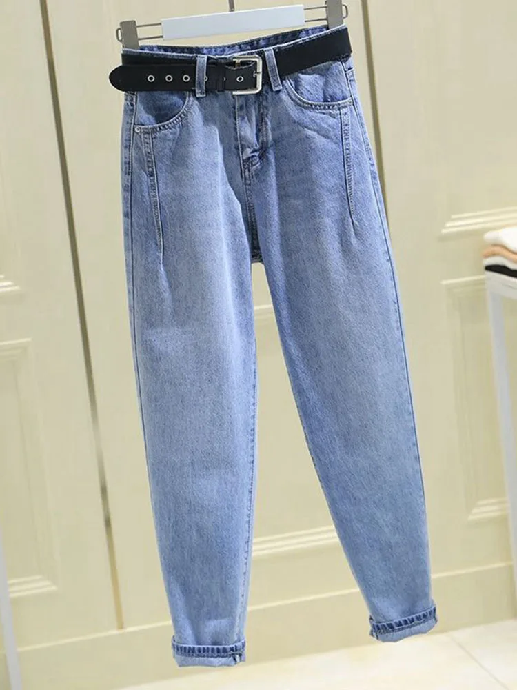 Korean High Waist Harem Jeans With Belt Women Streetwear Ankle Length Kot Pantolon Spring Fall Baggy Vintage Casual Vaqueros New