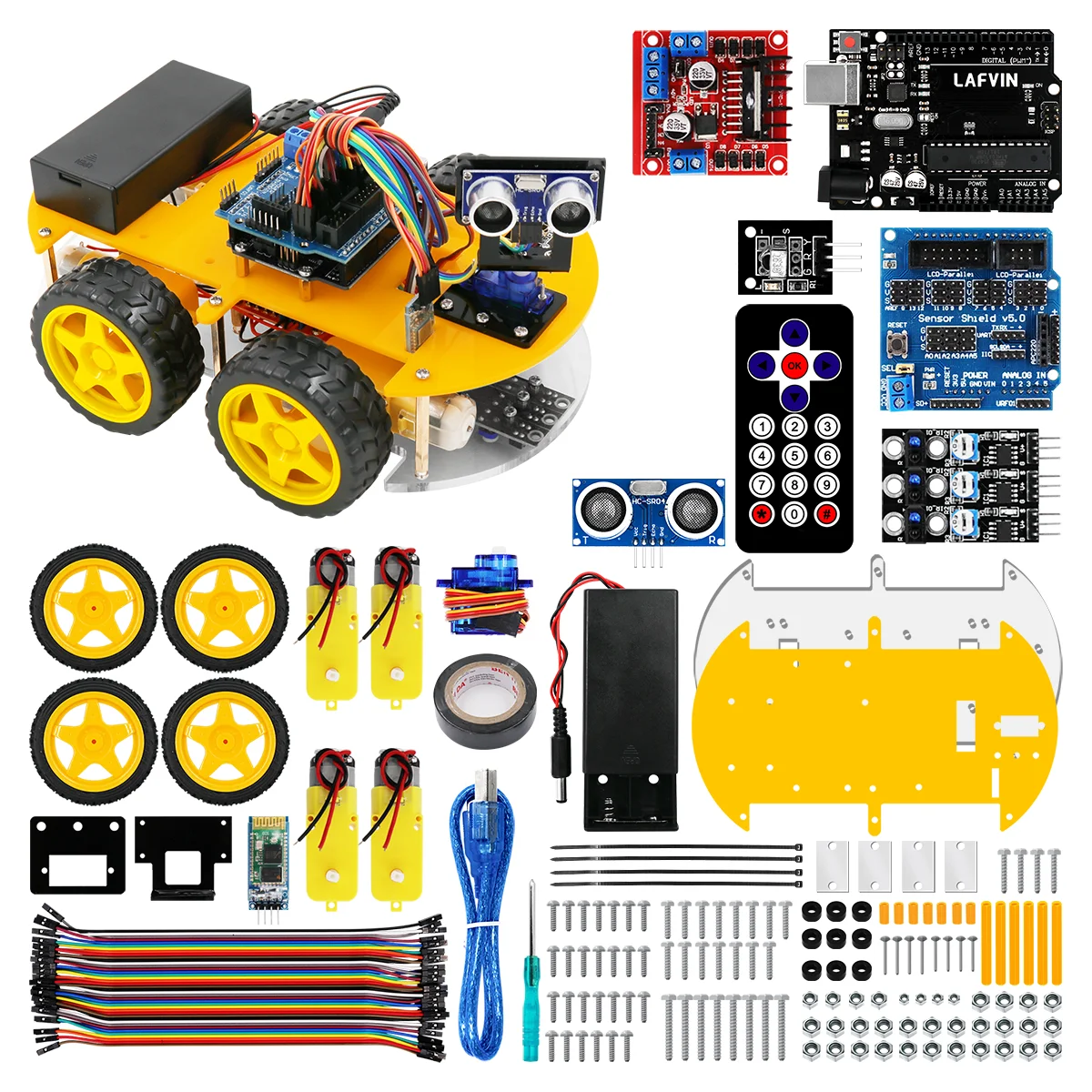 Robot Car Assembly Kit Ultrasonic Module Multi-function 4WD Robot Car Kits for Arduino