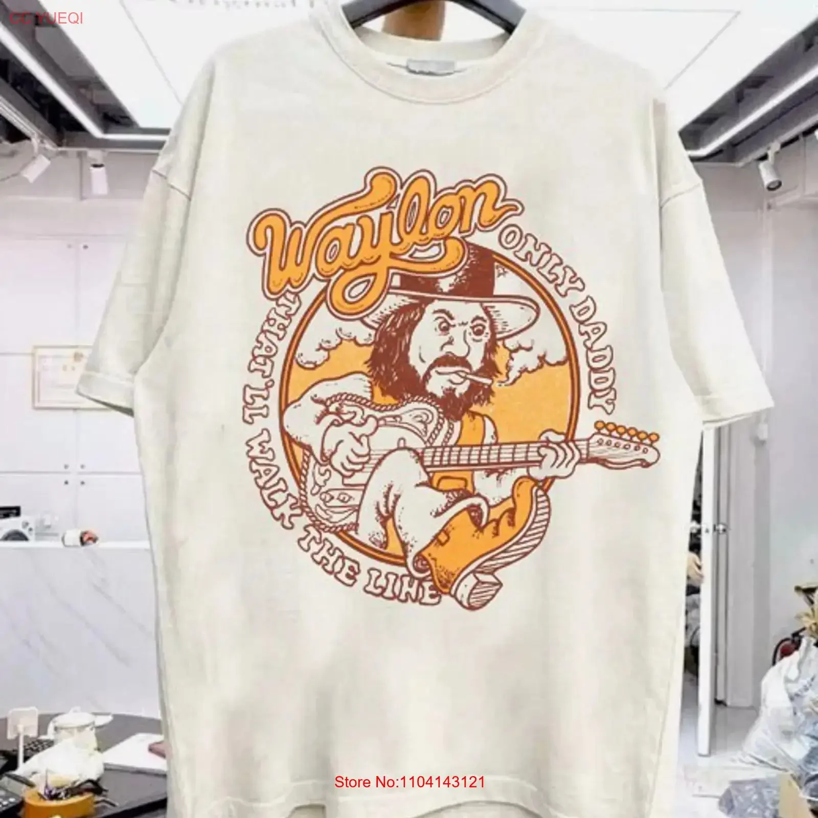 Waylon Jennings Walk'In Dad Tour White  T Shirt WA0648 vintage Washed Top For Everyday Wear Versatile Stretched Soft graphic